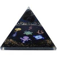 KDMD Midnight Reiki 90mm Orgonite Pyramid with Om Chakra in Black