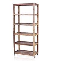 KDMD Handmade Teak 6 Shelf Display with Casters Bali in Brown