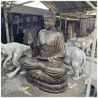 KDMD Large Antique Gold Buddha on Lotus Statue 2m Meditation Decor