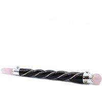 KDMD Twisted Healing Wand with Silver Rose Quartz Sphere 22cm in Black