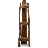 KDMD Natural Teak Corner Shelf Unit 3 Shelves 90cm High Rustic Style in Brown