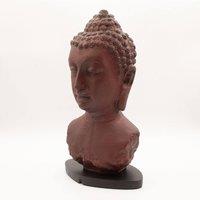 KDMD Buddha Bust Molten Lava Lamp with Oval Stand & Red Glow in Brown