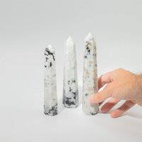 KDMD Rainbow Moonstone Six Face Obelisk Point 17cm Statement in White