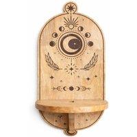 KDMD Moon Phase & Carved Tree Arch Wooden Wall Shelf in Brown