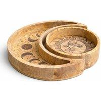 KDMD Moon & Sun Shaped Round Tray Set for Jewelry Candles in Brown