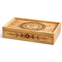 KDMD Sun Moon Carved Tarot Box with Drawer & Card Holder in Brown