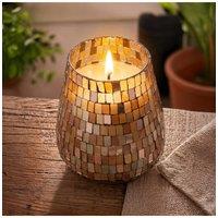 KDMD Tall Amber Mosaic Glass Jar Candle with Golden Glow