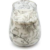 KDMD Tall Glass Jar Candle Floral Birds Drawn by Flame 150 Hours in White