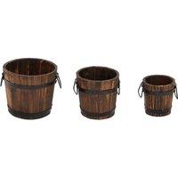 Berkfield Home 3 Piece Wooden Bucket Planter Set Solid Wood Fir in Brown