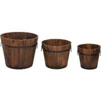 Berkfield Home 3 Piece Wooden Bucket Planter Set Solid Wood Fir in Brown