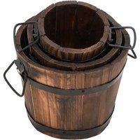 Berkfield Home Beautiful 3 Piece Wooden Bucket Planter Set Solid Wood Fir in Brown