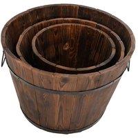 Berkfield Home Beautiful 3 Piece Wooden Bucket Planter Set Solid Wood Fir in Brown