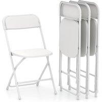Gymax 4 Pack Metal Folding Chairs 4 PCS Portable Patio Chairs With Backrest in White