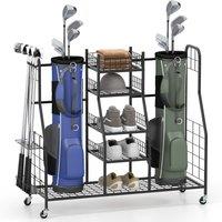 Gymax Large Golf Bag Stand Golf Storage Organizer for 2 Golf Bags Black