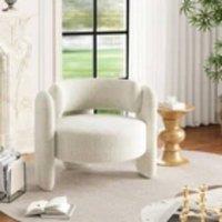 Kelvenix Oversized Barrel Accent Chair Modern Chenille Armchair in White