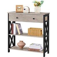 Kelvenix grey Console Table with Drawer & 2 Open Storage Shelves | Size: 0.6m2