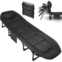 VOGREX 79" Portable Folding Bed w/ Cushion Pillow Camping Cot in Black
