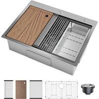 VOGREX Drop in Kitchen Sink, 25x22x9 In Stainless Steel Single in Metallic Silver