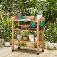 EONLION Wood 3-layer Table Bench with 2 Storage Shelves in Natural | Size: 100 cm