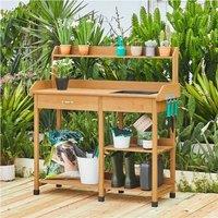 EONLION Garden Wooden Potting Bench Table in Brown | Size: 100 cm
