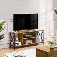 EONLION TV Cabinet with X-Shape & Storage Shelves in Brown | Size: 100 cm