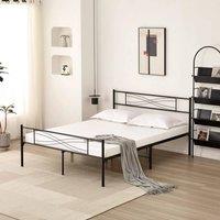 FLAVORA Double Size Metal Bed Frame with Headboard Underbed Storage Strong in Black