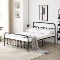 FLAVORA Metal Bed Frame with Headboard Underbed Storage Strong Double Size in Black