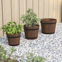Berkfield Home 3 Piece Wooden Bucket Planter Set Solid Wood Fir in Brown