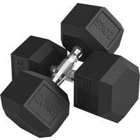 NESTLUNE 2x20KG Rubber Hex Dumbbell Portable in Black | Size: 0-12 m