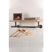 Living and Home 100/75/50cm Wall Mounted Storage Shelf with Metal Pipe Towel Rack in Black | Size: Large