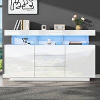 Rolipo White High Gloss LED Sideboard Buffet Cabinet with 3 Drawers