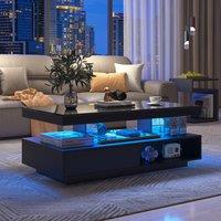 Rolipo Modern Black High Gloss LED Coffee Table with Storage Drawers | Size: 1 Pack