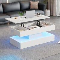 Rolipo Smart White LED Coffee Table with Lift Top & Hidden Storage | Size: 1 Pack