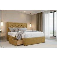 Chester & Oakley Valencia Plush Divan Bed Base 2 Drawers Same Side - 26 Headboard in Mustard | Size: Small Double