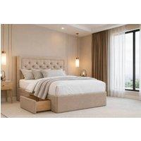 Chester & Oakley Valencia Plush Divan Bed Base 4 Drawers - 26 Headboard in Stone | Size: Small Double