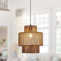 Garwarm 1 - Light Farmhouse Boho Woven Rattan Pendant in Bronze