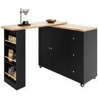 Rolipo 360 Swivel Bar Table with 3 Drawers & Kitchen Island - Black