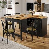 Rolipo Extendable Kitchen Island & Rotating Bar Table with Storage in Black