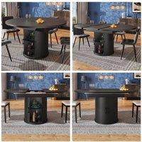 Rolipo Extendable Round to Oval Dining Table 6 Seater Walnut Black
