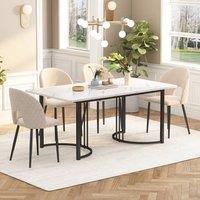 Rolipo Modern 140x80cm Marble Effect Dining Table with Metal Frame in White | Size: 140x80 cm