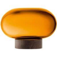 LSA Oblate Glass Vase Lantern 19.5cm with Walnut Base Amber
