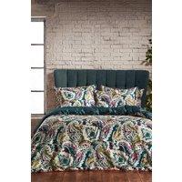 Edinburgh Weavers Aretha 200 Thread Count Paisley Premium Cotton Sateen Piped Duvet Cover Set in Teal | Size: Super King