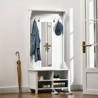 HOMCOM Hallway Furniture Set Shoe Bench Storage Mirror Cabinet Coat Rack in White