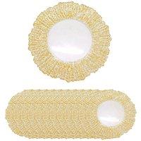 Neel Blue 33cm Set of 12 Charger Plates Crackled Glass Plates for Dinner Table Decoration in Metallic Gold