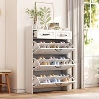 Matteo Shoe Storage Cabinet - Flip Doors & Drawers - Narrow Wooden - White