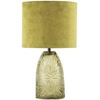 Happy Homewares Modern Table Lamp with Faceted Glass Base & Olive Green Velvet Shade