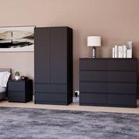 Home Discount Vida Designs Denver Bedroom Set (2 Dr Bedside, 8 Dr Chest, Wardrobe) in Black