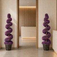 Leaf 120cm Artificial Pair of Purple Spiral Topiary Trees with Planters