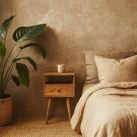 Wyld Haus Parma Mini Bedside Table Mango Wood Drawer & Open Shelf Oak Finish in Brown