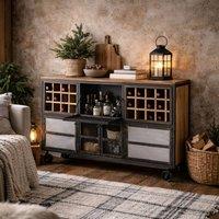 Wyld Haus Hanko Industrial Reclaimed Wood & Metal Wine Cabinet in Brown